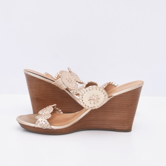 SOLD ON EBAY JACK ROGERS Platinum Gold Leather LUCCIA Wedge Sandals Shoes Sz 10M - Picture 5 of 12